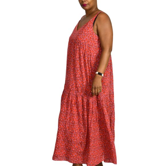 Joie Bondi Midi Dress Pink Tiered Cotton Sundress Loose Fit Straps Size Large - Picture 3 of 16